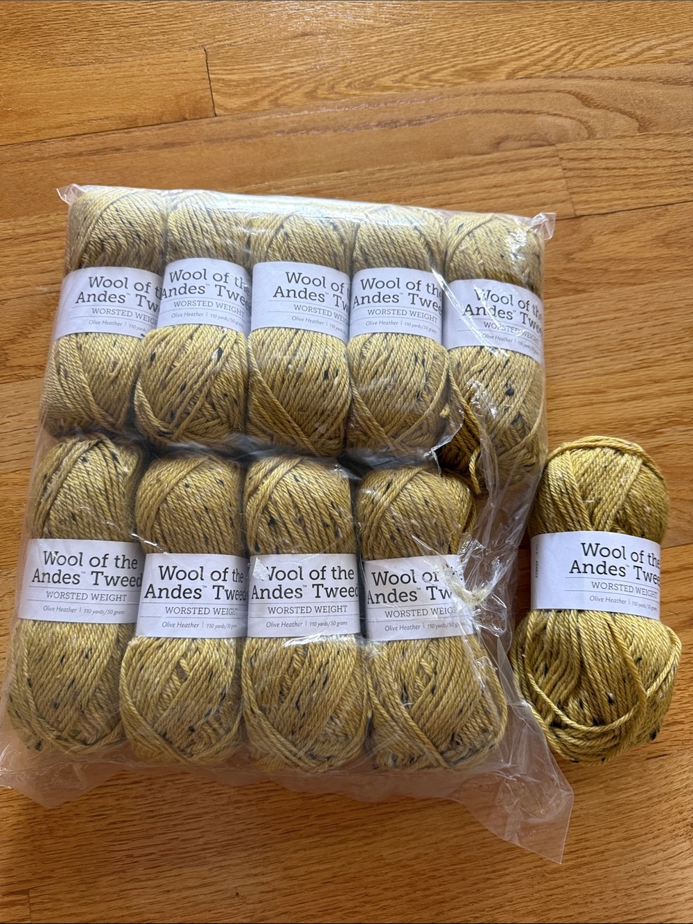 LOT of 10, Wool of the Andes Tweed Worsted Yarn from Knit Picks Olive Height